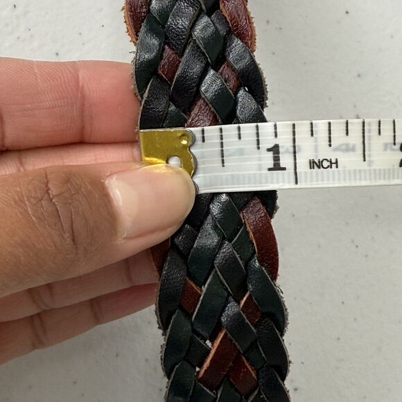 Vtg Womens Belt 100% Leather Woven Braided Adjustable Size M Multicolor Boho - Picture 8 of 9